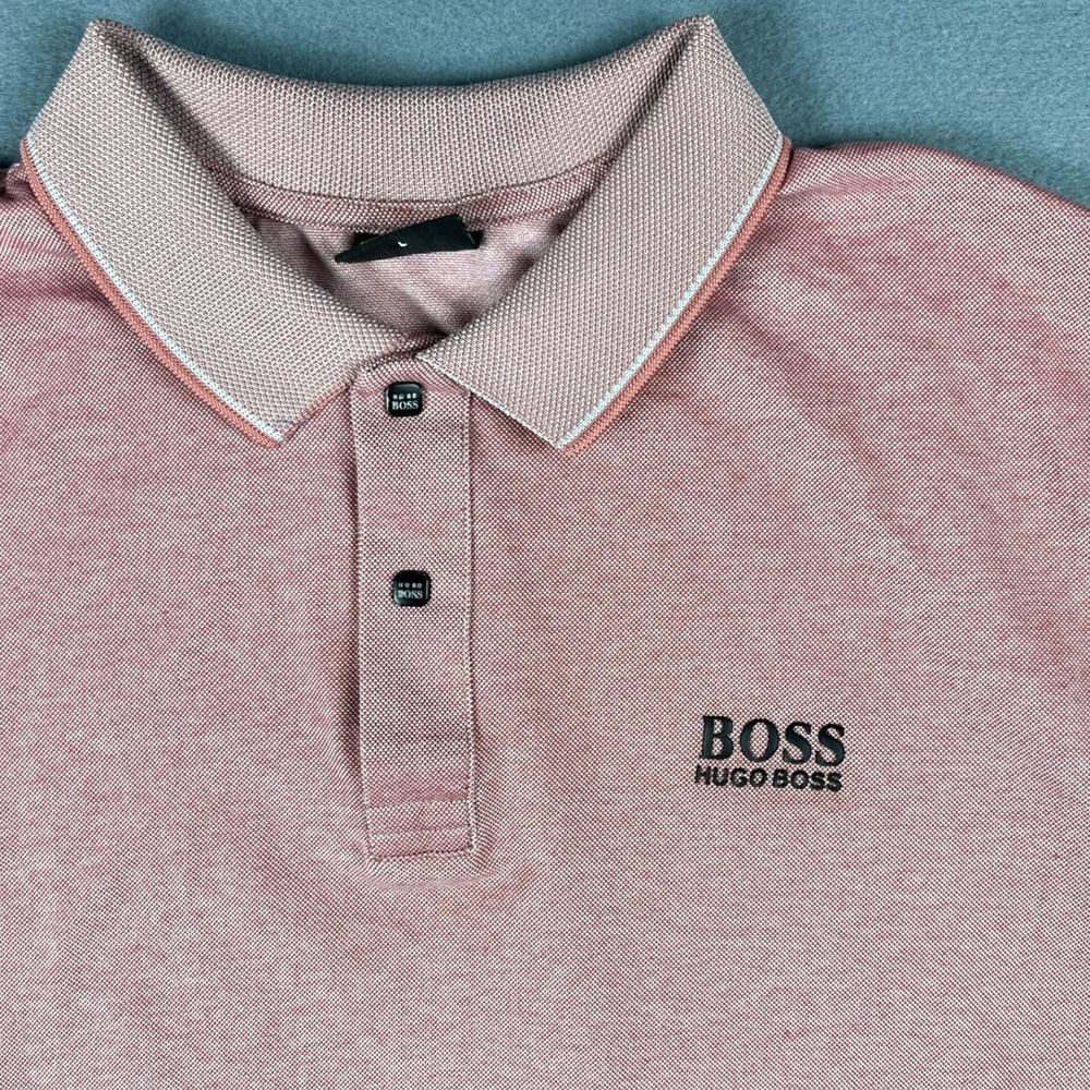 Hugo Boss Green Label Mens Large Pink Heathered Tipped Pique Polo Shirt L